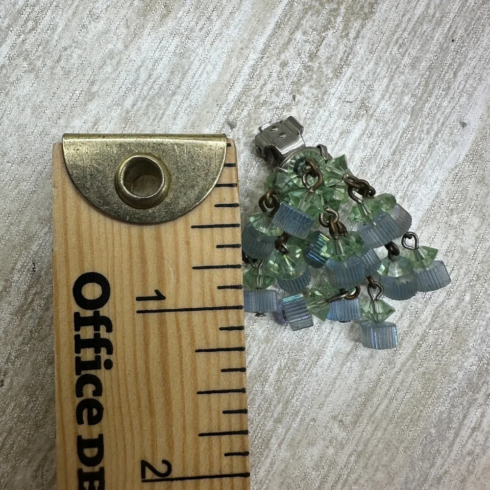 Vintage Clip On Earrings‎ Blue Glass Beaded Dangle Old Hollywood Glam Estate